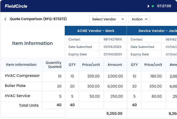 Bid Comparison and Analysis