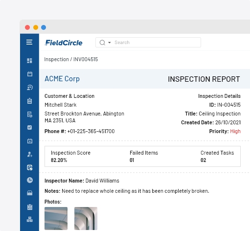 Maintenance inspection reports in CMMS software
